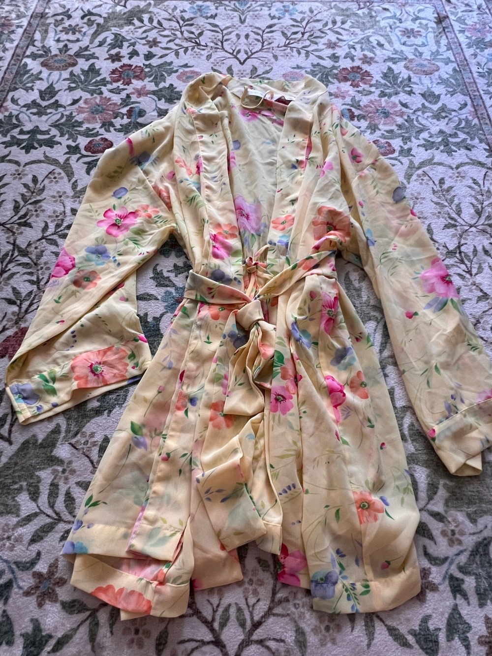 Vintage 90s Victorias Secret Floral Robe Butter Yellow One Size